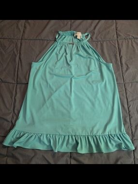 MICHAEL Michael Kors Teal Halter Top with Ruffled Hem